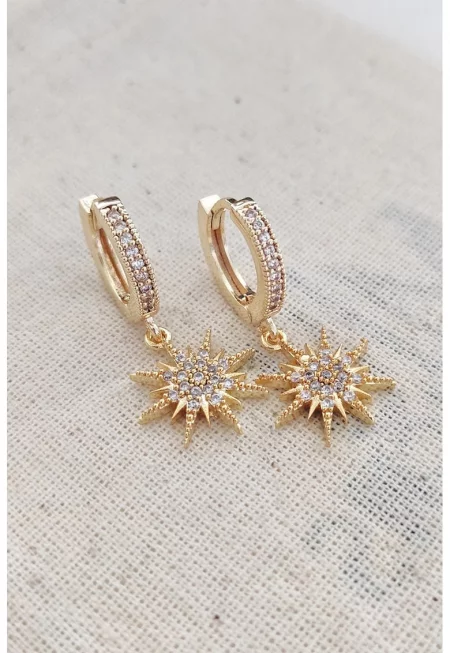 Месингови обеци с кристали - Златист