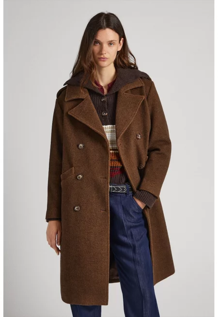 Палто Marlin с двуредно закопчаване - Коняк кафяв