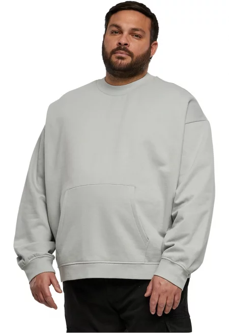 Памучен суитшърт с джоб кенгуру - Светло сив