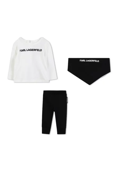 Памучна блуза - панталон и лигавник - Бял/Черен