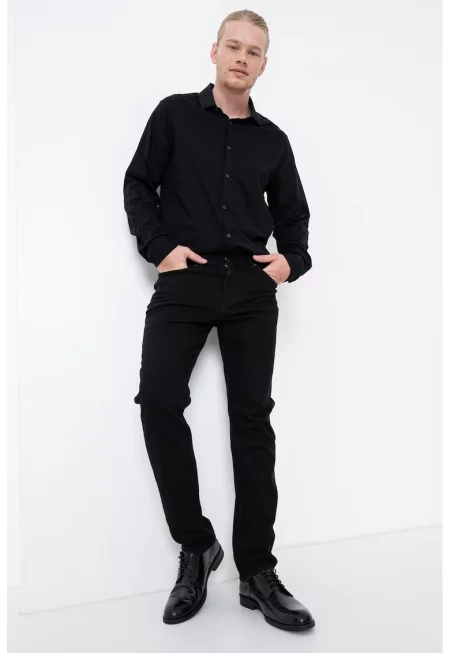 Памучна риза със свободна кройка - Черен