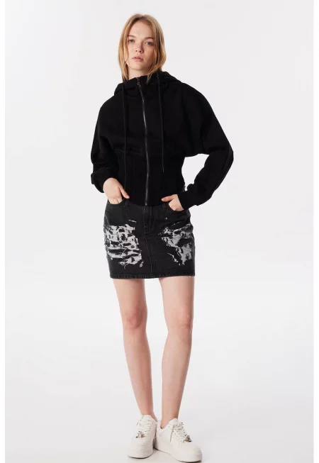 Памучно худи с цип - Черен