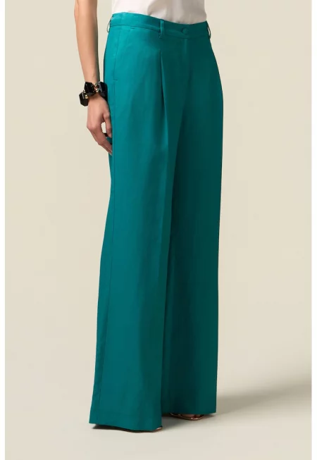 Панталон с широк крачол и басти - Аква зелено