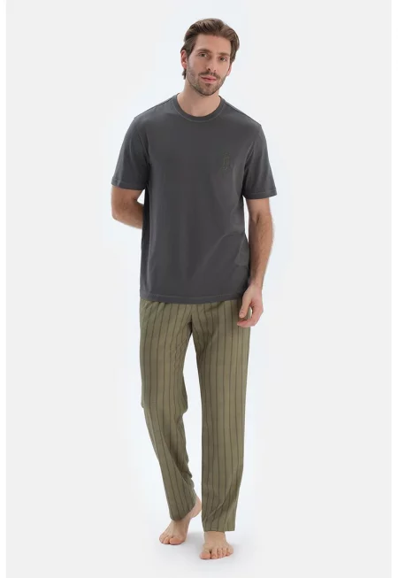 Пижама от модал и памук с овално деколте - Папратово зелено/Антрацитно сиво