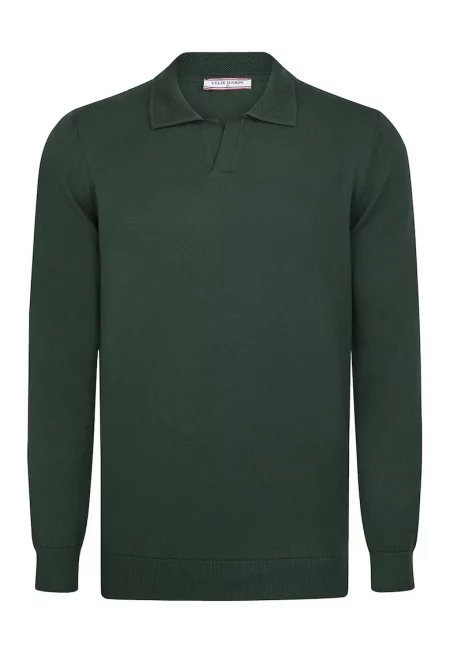 Плетен пуловер с яка