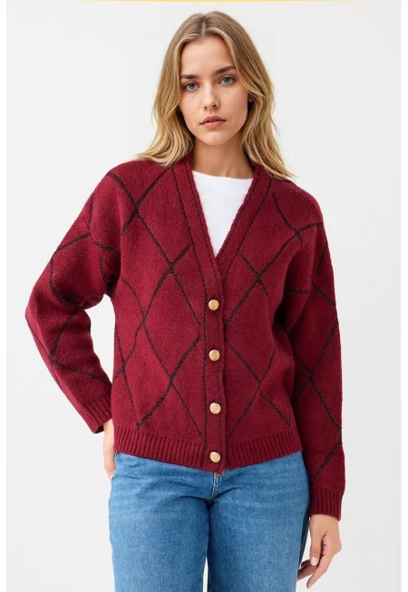 Плетена жилетка с копчета - Бордо/Черен