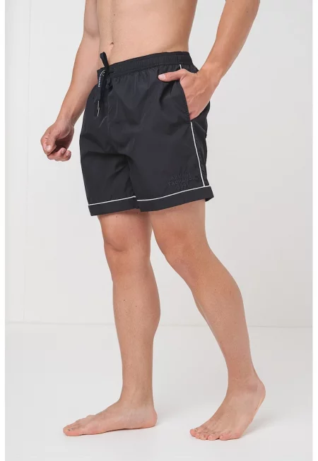 Плувни шорти с джобове и връзки - Бял/Черен