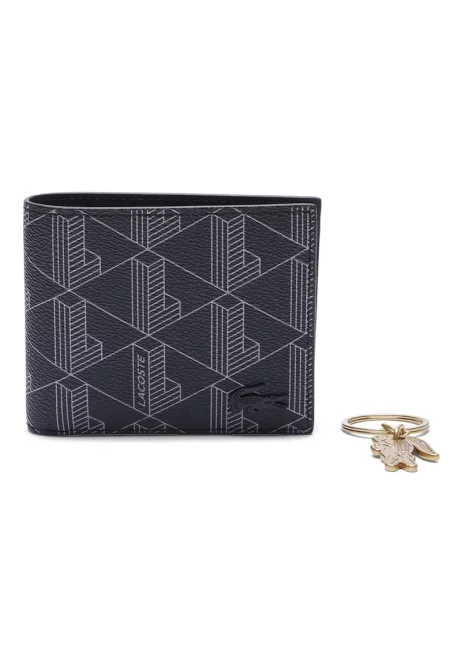 Портфейл с двойно прегъване и ключодържател - Черен