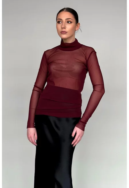 Прозрачна блуза с яка - Бордо