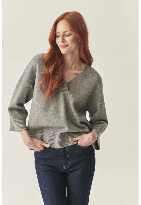 Пуловер с 3/4 ръкави - Сив