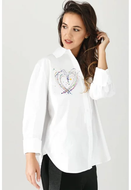 Ръчно рисувана риза - Светло оранжево/Бял