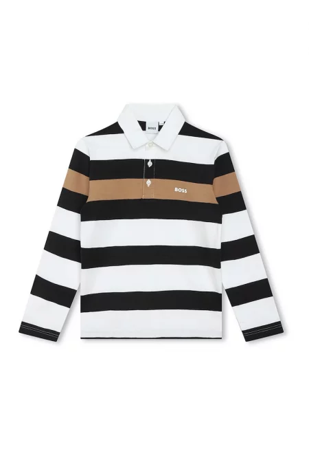 Раирана блуза с яка - Бял/Черен/Карамел