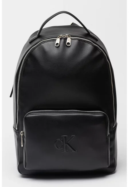 Раница от еко кожа с лого - Черен