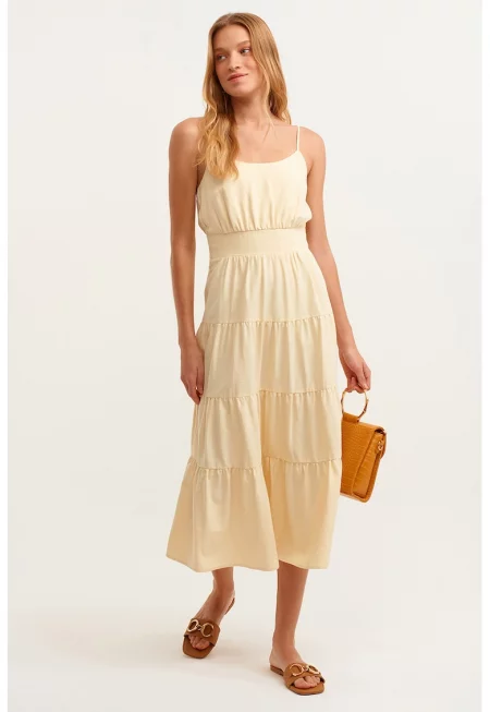 Разкроена рокля - Бледожълт