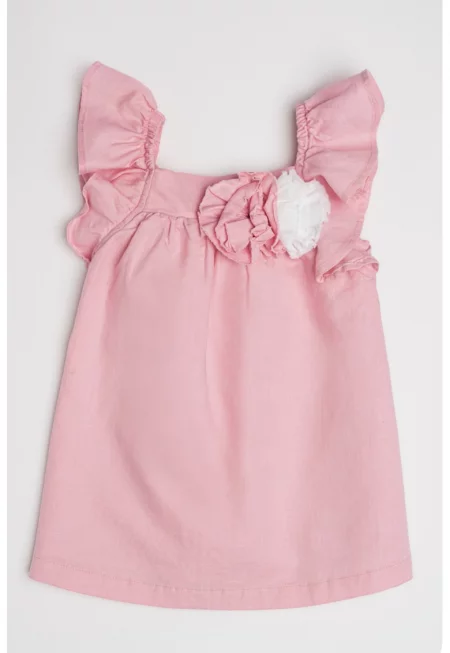 Разкроена рокля с лен и памук