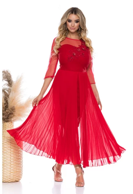 Разкроена рокля - Тъмночервен