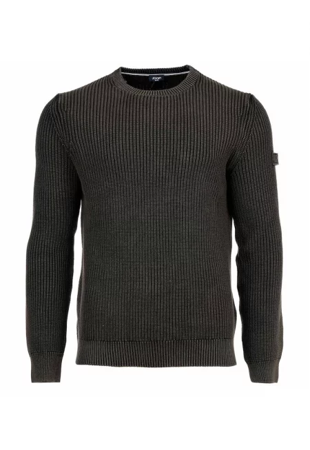 Рипсен памучен пуловер - Тъмнозелен