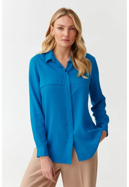 Риза от лиосел с дълги ръкави - Син
