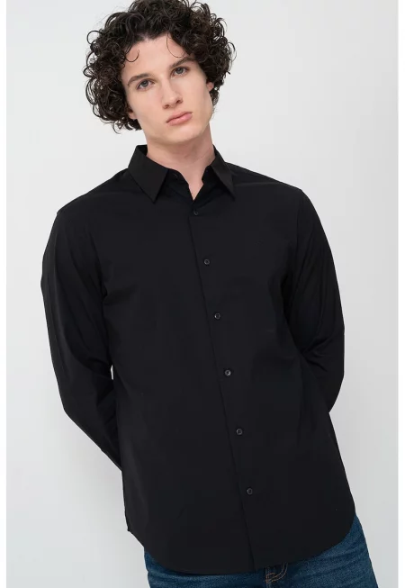 Риза с памук - Черен