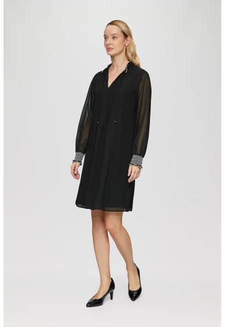 Рокля с полупрозрачни ръкави - Черен