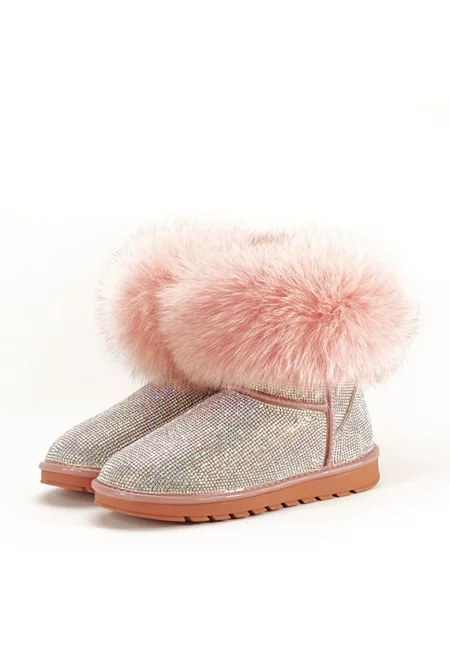 Розови боти от естествена кожа с камъчета Барби 112 9179 - Розово