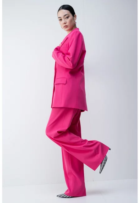 Широк официален панталон с висока талия - Светлорозов