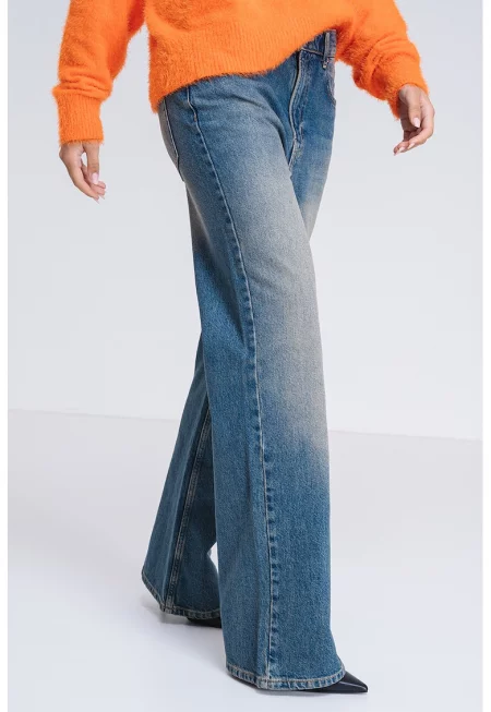 Широки дънки деграде - Син меланж