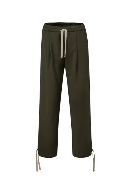 -Широки панталони с връзки на талията и глезените - Тъмнозелен