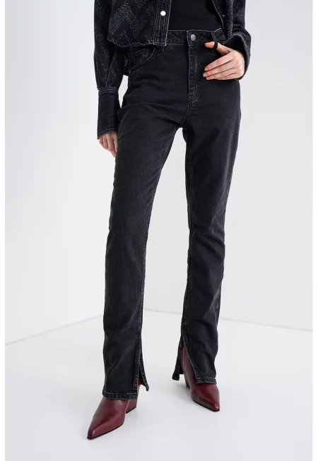 Слим дънки Gitria с цепки на глезена - Tъмносив