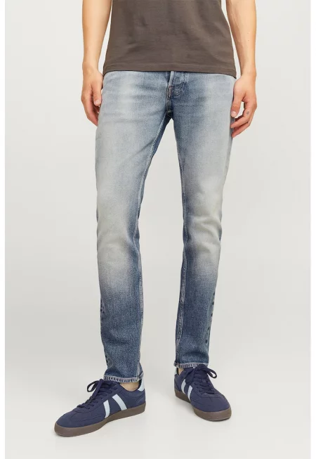 Слим дънки Glenn Cooper със захабен ефект - Светлосин