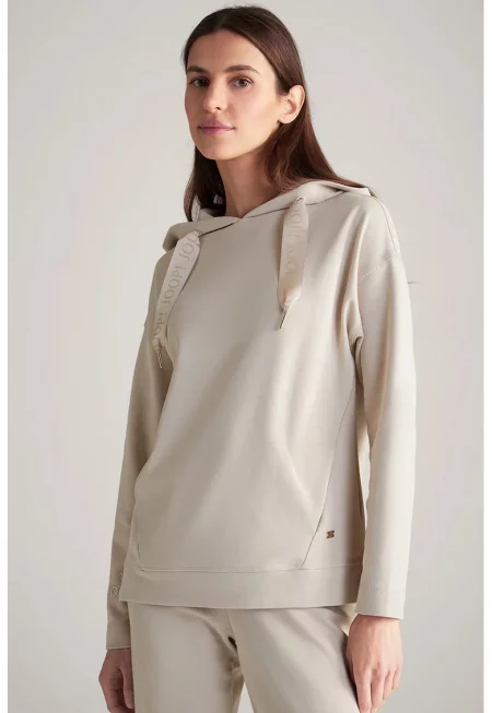 Суитшърт овърсайз с лого детайл на ръкавите - Крем