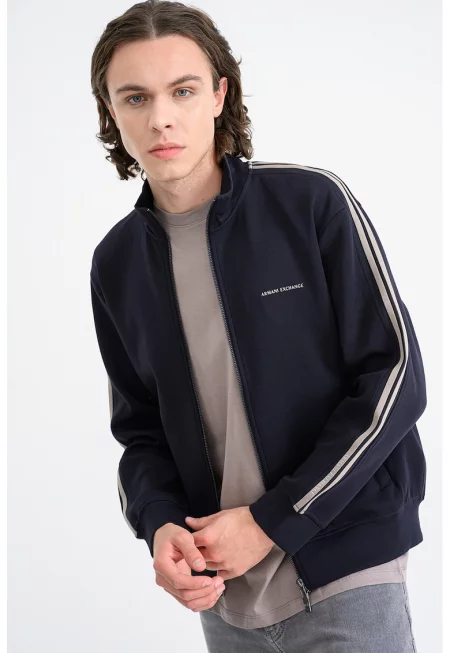 Суитшърт с памук с цип - Ултрамарин синьо/Светло кафяво