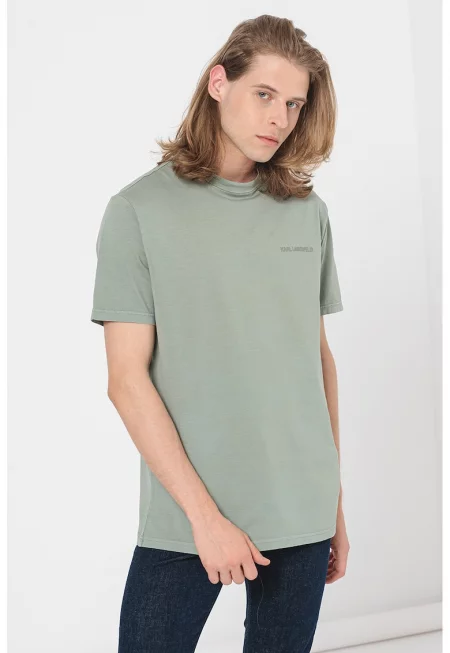 Тениска от памук с лого - Папратово зелено