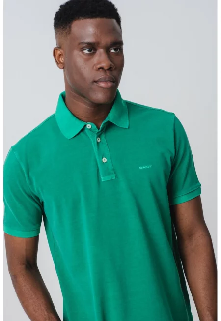 Тениска с яка и лого - Аква зелено