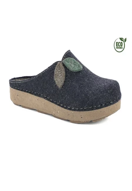 Удобни домашни чехли -  ECO - дамски - тъмно сини с листа