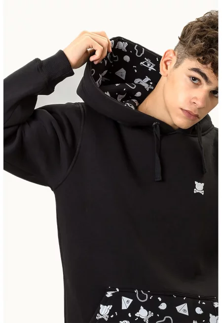 Унисекс худи с джоб тип кенгуру - Черен/Сив