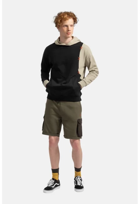 Унисекс худи с контрастни ръкави - Черен/Сиво-бежов