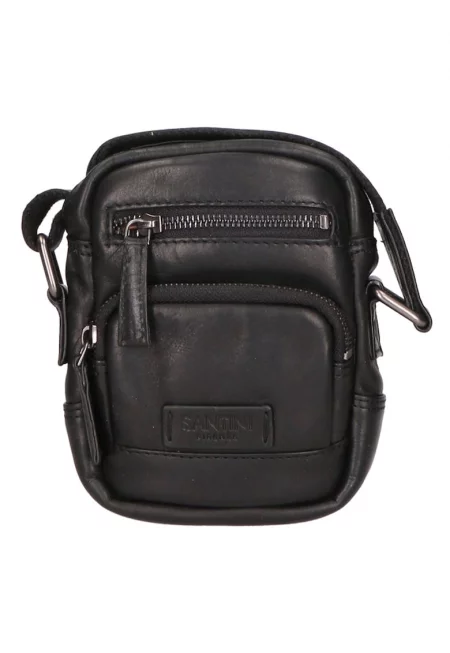 Унисекс кожена чанта с джобове - Черен