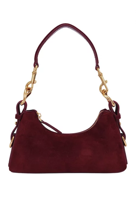 Велурена чанта през рамо - Бордо