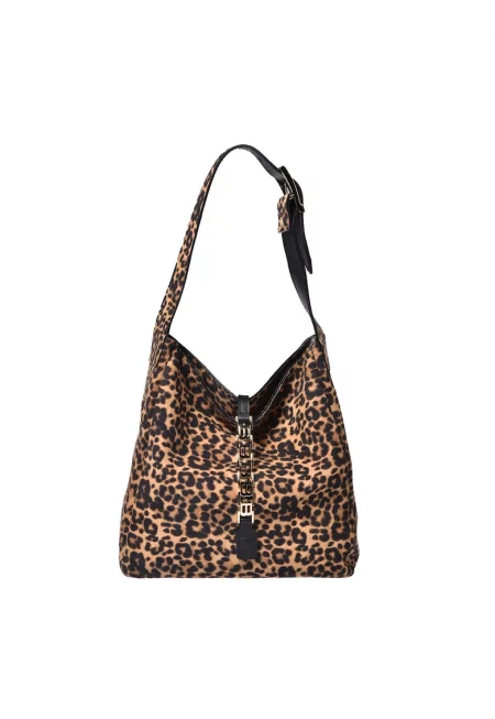 Велурена чанта за рамо с животинска шарка