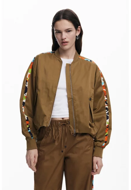 Яке бомбър с контрасти встрани - Тъмнокафяв