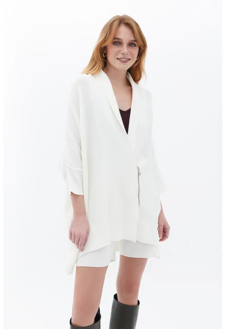 Жилетка с 3/4 ръкави и цип - Мръснобял