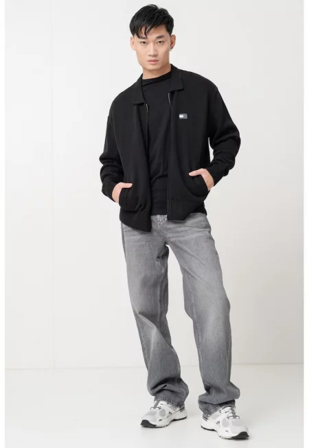 Жилетка с цип и лого - Черен