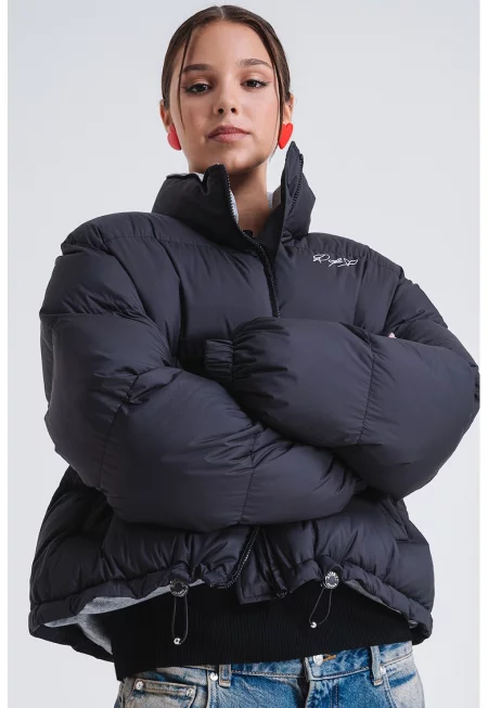 Зимно яке със средновисока яка и регулируем подгъв - Черен