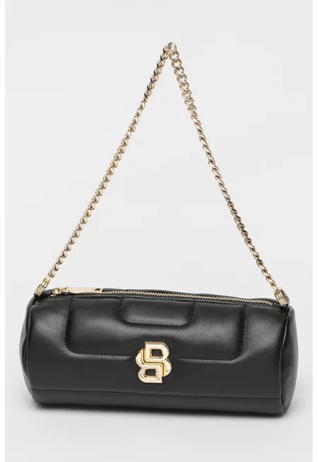 Чанта през рамо Icon от еко кожа с метален монограм - Черен