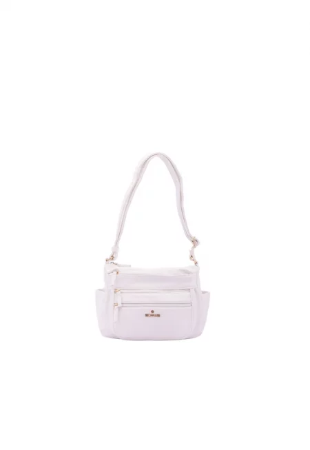 Чанта през рамо от еко кожа с лого - Бял