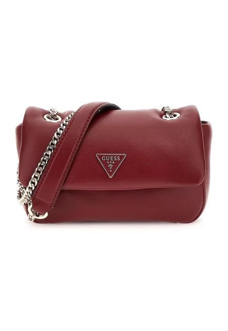 Чанта през рамо с капаче и презрамка тип верижка - Червен/Тъмночервен