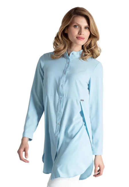 Дълга риза  овърсайз - синя - полиестер/еластан - дълъг ръкав