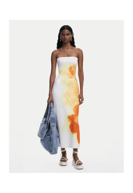 Дамска лятна рокля  25SWVK49 - Полиестер/Еластан - Екрю - Екрю