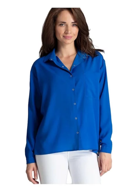 Дамска риза -  дълъг ръкав - синя - от полиестер и вискоза -